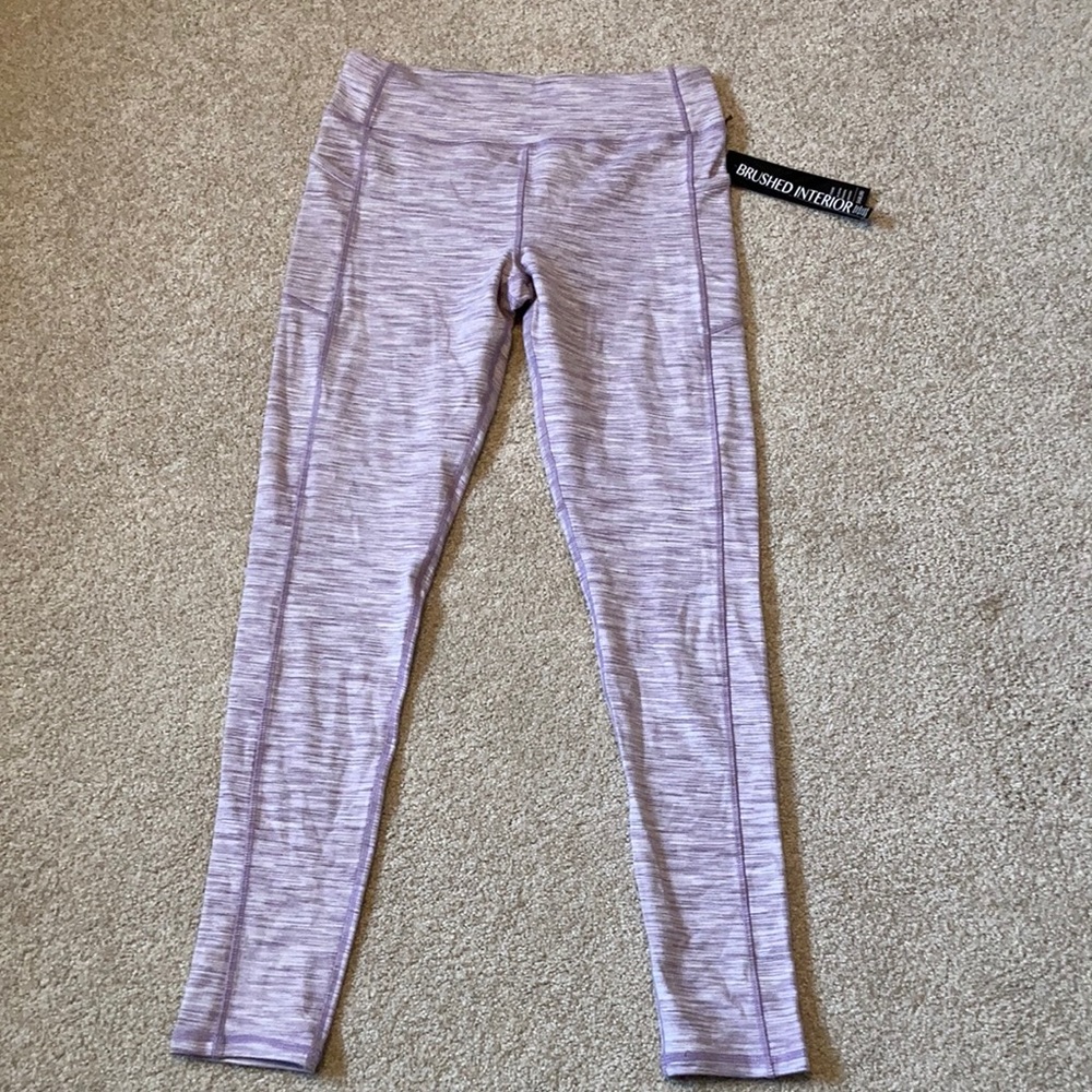 NWT Kyodan Size Medium Lavender & White Full Length Leggings W/ Pockets